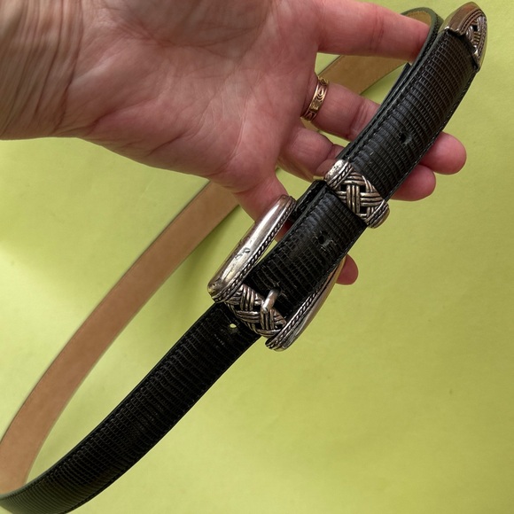 Vintage Brighton Dark Green Textured Leather Belt with Silver Buckle